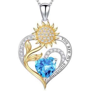 Imagem de Iefil Presentes de Dia das Mães - Presentes de girassol para mulheres, colar de girassol, colar de pedra do mês de nascimento para mulheres, presente de aniversário para mãe, You Are My Sunshine, joia