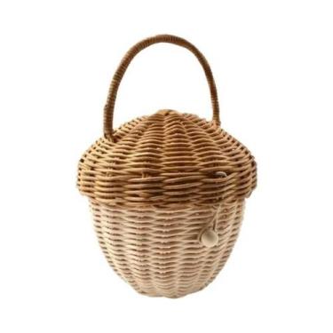 Imagem de Cesta De Armazenamento De Rattan Feita À Mão Com Tampa Organizador Tra