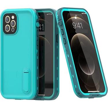 Imagem de KKFAUS Capa magnética compatível com iPhone 12 Pro Max MagSafe, capa à prova d'água IP68 capa protetora à prova de choque com suporte embutido para iPhone 12 Pro Max 6,7 polegadas (cor: verde)