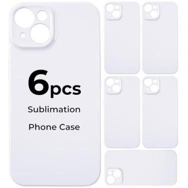 Imagem de HTVRONT Pacote com 6 capas de telefone de sublimação em branco compatíveis com iPhone15, capa de telefone personalizada de sublimação rígida - Capa de telefone personalizada em branco de sublimação