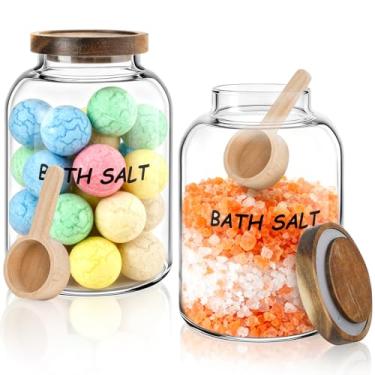 Imagem de Tebery Pacote com 2 recipientes de sal de banho de 1,927 g com colher, pote de vidro grande com tampa hermética, recipiente de armazenamento de cozinha para farinha, açúcar, doces, grãos de café