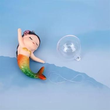 Imagem de Gryshanyun Decoração de aquário de sereia flutuante, ornamento de aquário de peixes, figura de desenho animado em miniatura, ornamentos temáticos de decoração de aquário (verde)