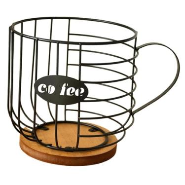 Imagem de DimyFew Porta-cápsulas de Café com Alça de Madeira. Cesto de Armazenamento Moderno para Cápsulas de Café. Organizador de Cápsulas Versátil. Recipiente Compact, Preto, Tamanho real