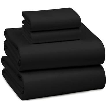 Imagem de RUVANTI Jogo de cama casal 100% algodão - 300 fios de cetim macio sedoso, refrescante, leve e respirável, bolso profundo de 41 cm, durável e luxuoso, 4 peças, preto