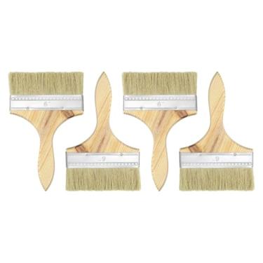Imagem de HARFINGTON 4 pincéis de pintura de cerdas planas de 15 cm de espessura dupla com cabo de madeira para pintura de arte faça você mesmo, móveis, gabinete, cercas, deck, parede, porta, branco,
