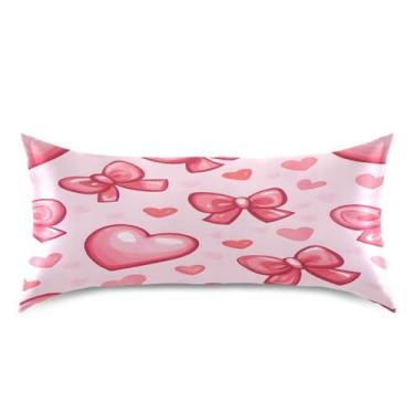 Imagem de ATTX Fronha de cetim coração vermelho dia dos namorados com fecho de envelope, macia e refrescante para cabelo e pele, tamanho king size 20 x 40 polegadas (332)