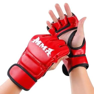 Imagem de Luvas de MMA para Treino de Boxe, Muay Thai e Sparring, Preto com Logo MMA, Couro Sintético, 12cm x 22cm (vermelho)