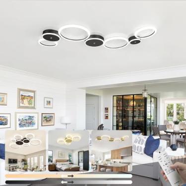 Imagem de Luminária de teto LED moderna para sala de estar, com intensidade de cor ajustável de 3000K a 6500K, controle remoto, ideal para quarto, escritório, sala de jantar e sala de estudos (preta,