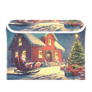 Imagem de SEHANY Cesto de armazenamento de armário de Natal com tampas e alças, organizador de cestas de armazenamento de tecido dobrável, caixas de armazenamento de cubos grandes para roupas cobertor de