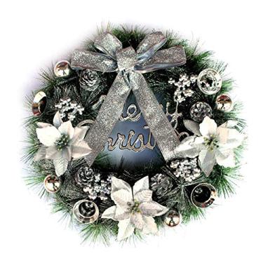 Imagem de Coroa com Guirlanda de Luzes LED Feliz Ornamento Suspensão para Porta da Frente Plantas Artificiais Flor Decoração Festiva Parede e Janela Casa