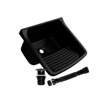 Imagem de Tanque 40L Astra Preto Kit Instalação Completo Válvula e Sifão Pia Lavanderia Lava Roupa Reforçado