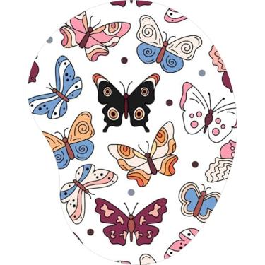 Imagem de Mouse Pad Ergonômico Gota Borboletas Coloridas Fundo Branco