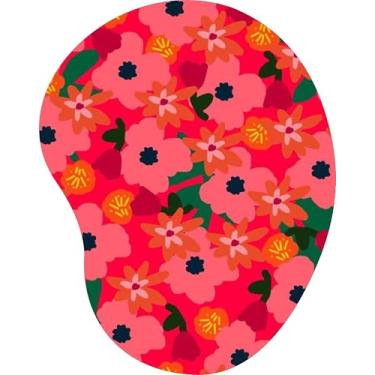 Imagem de Mouse Pad Ergonômico Gota Margaridas e Flores Laranja Fundo Vermelho