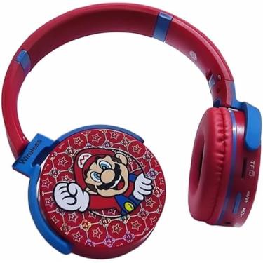 Imagem de Fone de Ouvido Sem Fio Bluetooth Mário Bros Infantil Vermelho com Microfone