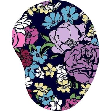 Imagem de Mouse Pad Ergonômico Gota Floral Desenho Lilás Colorido Fundo Azul Escuro
