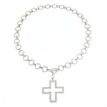 Imagem de IN Chenthy Colar de cruz grossa para mulheres - Pingente de cruz em negrito banhado a ouro 14K com corrente de clipe de papel e fecho OT, colar hipoalergênico com pingente de declaração, Cobre, Sem