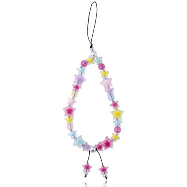 Imagem de Pulseira de berloques de telefone, estrela com contas de estrela, cordão de pulso com contas para celular, pulseira feita à mão, capa de corrente para presentes femininos (várias cores)