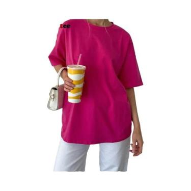 Imagem de Camisetas Básicas Oversized Femininas Em 21 Cores 100% Algodão Branco 