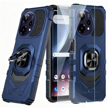 Imagem de Aulzaju Capa para celular Cricket iCon Pro 2026/Att Motivate Pro 2 5G capa de telefone com protetor de tela, suporte de anel magnético camada dupla canto robusto capa de grau militar vermelha para AT