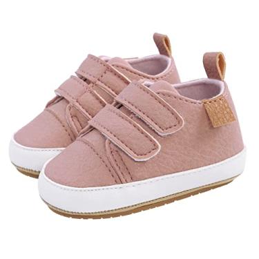 Imagem de SEAUR - Sapatos para bebês meninos sapatos de primeira caminhada para meninas botas de couro PU macio, rosa, 0-6 meses