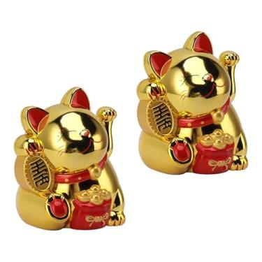 Imagem de MAVIS LAVEN 2 Peças Gato da Sorte Acenando Braço, Pequeno Decorativo Elétrico de Boas-Vindas e Boa Sorte 14cm, Com Olhos Sorridentes para Abertura de Loja, Balcão de Caixa, Entrada, Sala de