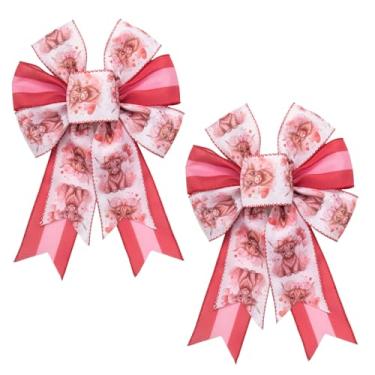 Imagem de On-Airstore 2 peças de laços de guirlanda de dia dos namorados, laços de vaca das terras altas rosa para grinaldas, fita vermelha e rosa para árvore arco de decoração de dia dos namorados para