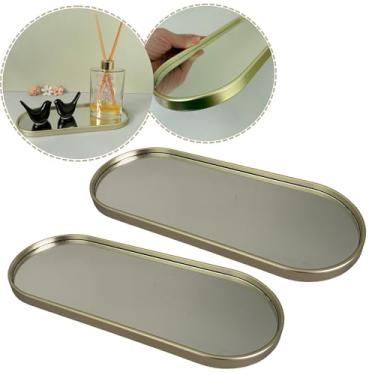 Imagem de Kit 2 Pçs Bandeja Oval Decorativa Espelhada Lavabo Banheiro 30cm (Dourado Claro)