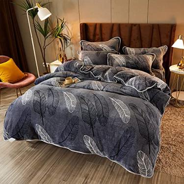Imagem de Conjunto de capa de edredom fofo, tamanho queen, felpudo, quente, felpudo, flanela felpuda, aconchegante, enseada, com fecho de zíper - H||150 x 200 cm (F 200 x 230 cm)