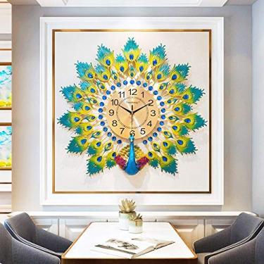 Imagem de Relógio de parede moderno pavão sem tique-taque grande relógio de parede decorativo para quarto relógio silencioso, relógio de ferro com mostrador dourado, arte decorativa ou sala de estar, quarto