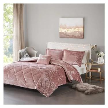 Imagem de Conjunto de edredom de veludo acolchoado de 4 peças, Queen King, com fronhas, cama de luxo em uma bolsa (5 solteiros)