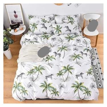 Imagem de Conjunto de edredom Queen, 4 peças, capa de edredom com estampa nórdica, roupa de cama simples, cama de casal, tamanho Queen, conjunto de lençóis macios e completos (verde, 2 m)