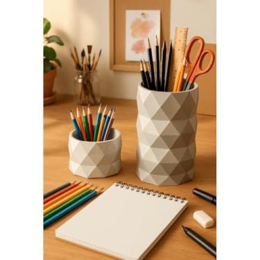 Imagem de Organizador 3D Geométrico Porta Caneta Lápis Clips e Suporte Celular para Escritório Home Office (Cinza,Porta Celular)