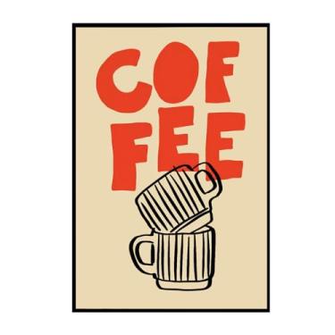 Imagem de ZHXICHEN Arte de parede em tela de café minimalista retrô 40,6 x 61 cm sem moldura | Pôster tipográfico de xícaras de café com listras pretas empilhadas | Decoração moderna de bar de cozinha | Pintura