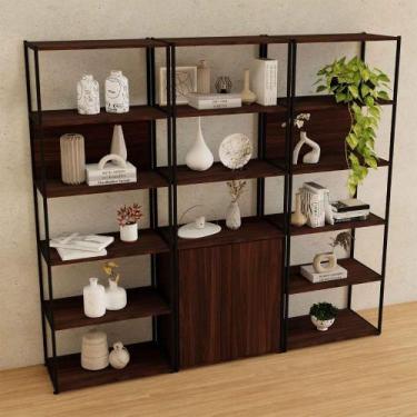 Imagem de Estante Industrial 3 Torres Portas Prateleiras Metal Madeira - F5 Offi