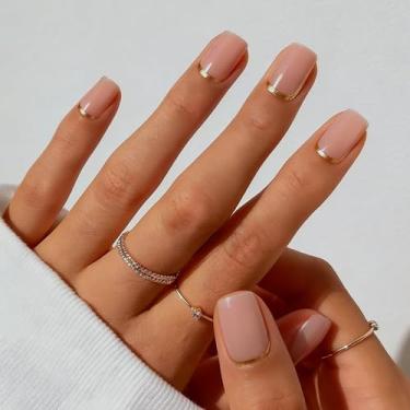 Imagem de KXAMELIE Pregos curtos Press On Nails – pregos quadrados rosa nude prensados com cola, unhas postiças de acrílico natural em 15 tamanhos – Kit de 30 unhas de gel macio para mulheres, ajuste excelente