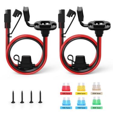 Imagem de MNJ MOTOR Conector SAE, cabo de extensão SAE, 3 m, 12 AWG, plugue macho para soquete fêmea, conexão rápida com fusível para carregador de bateria de gerador de painel solar (pacote com 2)