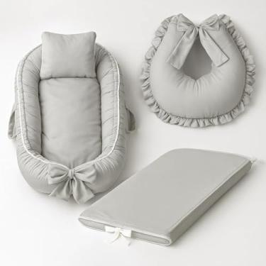 Imagem de Kit 3 Peças - Ninho Redutor para Bebê, Almofada de Amamentar e Trocador com Capa Plástica Impermeável (CINZA)