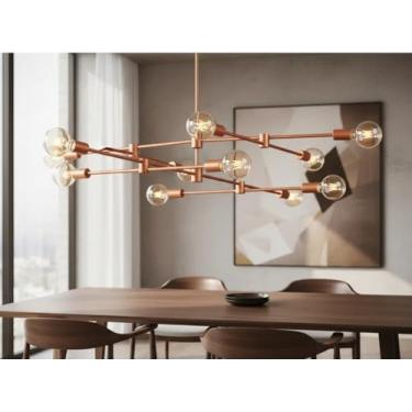 Imagem de Lustre Pendente Moderno Sputnik 12 Lâmpadas E27 Bivolt 125cm Alumínio Decoração Sala Jantar Estar (Cobre)