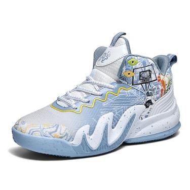 Imagem de CJSPORX Tênis de basquete feminino masculino respirável antiderrapante moda ao ar livre unissex, Branco e azul - 3, 6.5 Women/5.5 Men