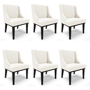 Imagem de Cadeira Sala de Jantar Base Madeira Preto Kit 6 Liz Bouclê Off White D03 - D'Rossi