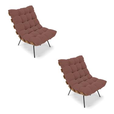Imagem de Kit 02 Poltronas Costela Veludo Rosê Base Metálica Preto - D'Rossi