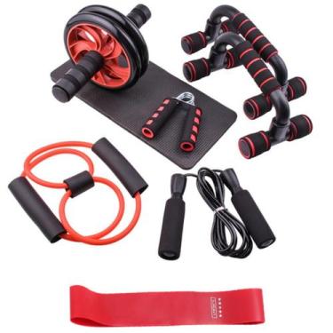 Imagem de roda abdominal flexão corda pular elástico handgrip kit 7x1 - Pulsar S