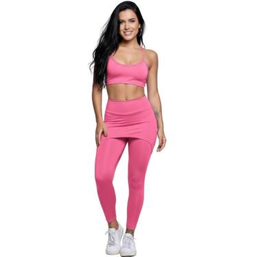 Imagem de Conjunto Top Alça Fina E Calça Saia Suplex Vekyo Roupa Para Academia Moda Fitness Musculação-Feminino