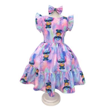 Imagem de Vestido Infantil Lilo Stitch e Angel Com Laço Feminino-Feminino