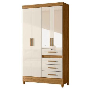 Imagem de Guarda Roupa Solteiro Sobral 4 Portas Freijó Off White Com Espelho - Moval