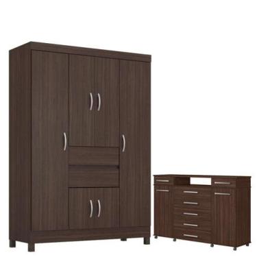 Imagem de Guarda Roupa Casal Ecom 2 Com Cômoda London Café - Demóbile