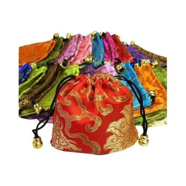 Imagem de Bolsa de Seda com Cordão (11x11cm) - Conjunto com 5 Peças para Organiz