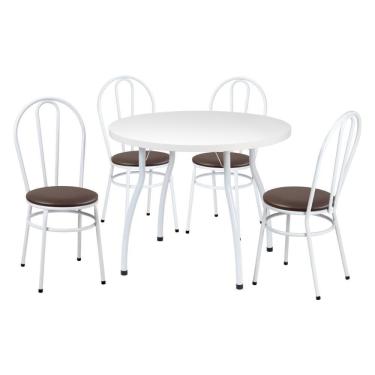 Imagem de Conjunto Mesa De Jantar Redonda 90cm Com 4 Cadeiras Multimóveis Cr50135 Branco Marrom