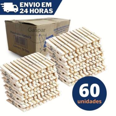 Imagem de Prendedores Pregadores Roupa Madeira Artesanato Embalagem c/ 60 unidad