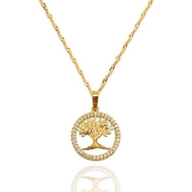 Imagem de Pingente Árvore da Vida Com Corrente Singapura Em Ouro 18k - AGAPRIME 